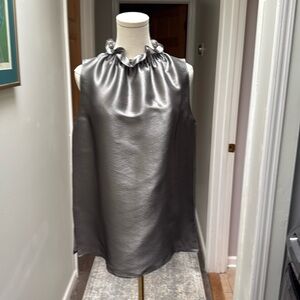 Lafayette 148 New York silver sleeveless blouse with grey under layer